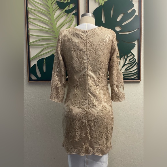 TFNC baroque patterned sequin mini dress in gold - Picture 7 of 11